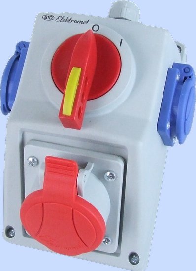 ZESTAW INSTALACYJNY C16-18.2N WŁĄCZ-WYŁĄCZ 0-I GNIAZDO 3P+N+Z, 2 X 2P+Z IP-54 - 971661 - ELEKTROMET DZIERŻONIÓW