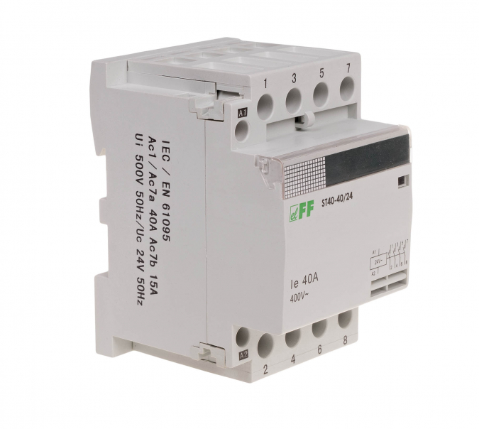 Stycznik modułowy, montaż na szynie, styki 4NO, 40A - ST40-40-24V - F&F