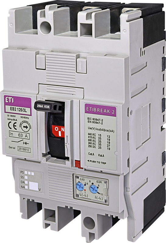 WYŁĄCZNIK MOCY 3P, 25KA, WYZW. TM EB2 125/3L 63A 3P - 004671024 - ETI