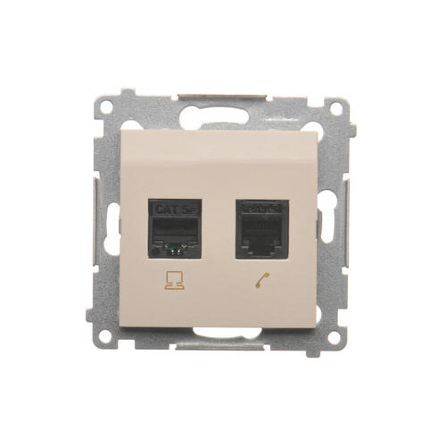 Gniazdo komputerowe RJ45 kategoria 5e + telefoniczne RJ12 (moduł); kremowy - D5T.01/41 - KONTAKT SIMON