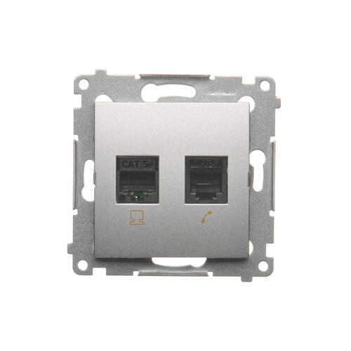 Gniazdo komputerowe RJ45 kategoria 5e + telefoniczne RJ12 (moduł); srebrny mat - D5T.01/43 - KONTAKT SIMON