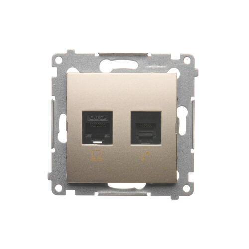 Gniazdo komputerowe RJ45 kategoria 5e + telefoniczne RJ12 (moduł); złoty mat - D5T.01/44 - KONTAKT SIMON