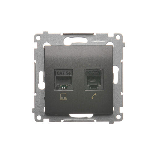 Gniazdo komputerowe RJ45 kategoria 5e + telefoniczne RJ12 (moduł); antracyt - D5T.01/48 - KONTAKT SIMON