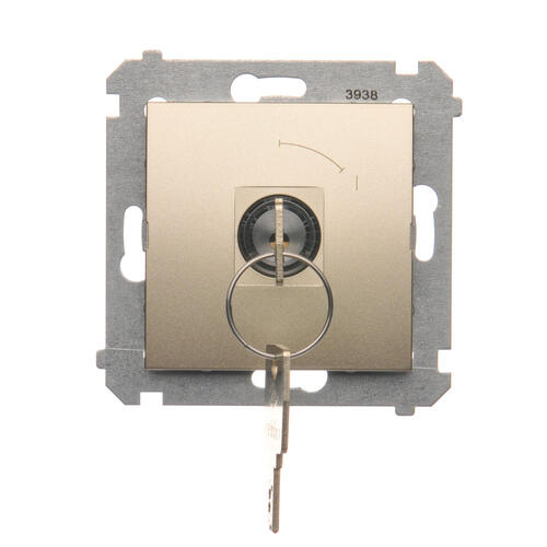 Łącznik na kluczyk chwilowy – przycisk (moduł) 2 pozycyjny „0-I” styk N/O, 5 A, 250~. Możliwość wyjęcia klucza tylko w pozycji 0; złoty mat - DP1K.01/44 - KONTAKT SIMON