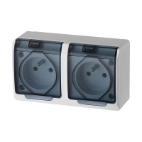 GNIAZDO PODWÓJNE Z UZIEMIENIEM HERMETYCZNE NATYNKOWE 16A 2x2P+Z 250V IP44 KLAPKA DYMIONA BIAŁY HERMES - 0322-01 - ELEKTRO-PLAST NASIELSK