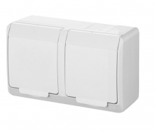 GNIAZDO PODWÓJNE Z UZIEMIENIEM HERMETYCZNE NATYNKOWE 16A 2x2P+Z 250V IP44 BIAŁY HERMES - 0322-02 - ELEKTRO-PLAST NASIELSK