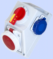 ZESTAW INSTALACYJNY C32-19.2N WŁĄCZ-WYŁĄCZ 0-I GNIAZDO 3P+N+Z, 2 X 2P+Z IP-54 - 974067 - ELEKTROMET DZIERŻONIÓW