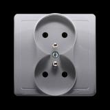 Gniazdo wtyczkowe z uziemieniem podwójne, monoblok, z przesłonami torów prądowych 16A, 250V~, zaciski śrubowe; stal inox  *Kompletne - nie do ramek - BMGZ2Z/21 - KONTAKT SIMON