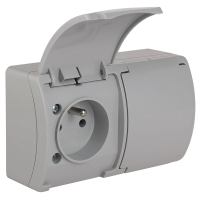 GNIAZDO PODWÓJNE Z UZIEMIENIEM  (2X2P+Z) N/T IP44POPIEL Z KLAPKĄ POPIEL VG 162-03 SZARY KOALA - 61.382 - ELEKTROPLAST OPATÓWEK