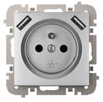 VESTRA Gniazdo podtynkowe 2P+Z + 2xUSB zasilające, bez ramki, kolor srebrny. - 3888-16 - ELEKTRO-PLAST NASIELSK