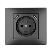 VESTRA Gniazdo podtynkowe 2P+Z + 2xUSB zasilające, bez ramki, kolor czarny. - 3888-19 - ELEKTRO-PLAST NASIELSK
