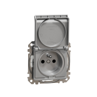 Sedna Design, Gniazdo 2P+PE z przesłonami IP44 (zaciski bezgwintowe), srebrne aluminium - SDD213014 - SCHNEIDER ELECTRIC