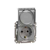 Sedna Design, Gniazdo schuko z przesłonami IP44, srebrne aluminium - SDD213023 - SCHNEIDER ELECTRIC