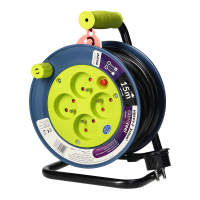 Przedłużacz bębnowy MINI, 4 gniazda 2P+Z, metalowy stojak, polwinit H05VV-F 3x1mm2 , długość 15m, limonkowy - OR-AE-1339/L - ORNO