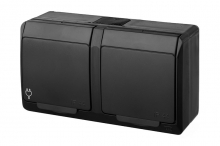 GNIAZDO PODWÓJNE Z UZIEMIENIEM HERMETYCZNE NATYNKOWE 2X2P+Z 16A 250V IP44 CZARNY HERMES - 0322-09 - ELEKTRO-PLAST NASIELSK