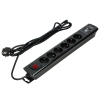 Listwa przeciwprzepięciowa, 6 gniazd 2P+Z, kabel 3x1,0mm2, długość 3m, z wyłącznikiem podświetlanym dwutorowym. 10A/230 VAC, Ochronnik przeciwprzepięciowy Typ 3: Uoc: 4kV (L-N, L/NPE); Up: 2,2kV(L-N,L/N-PE); 375J. Ładowarka 2xUSB 2,1A, czarny - OR-AE-1316