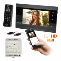 VIFIS Full HD zestaw wideodomofonowy  bezsłuchawkowy z kamerą Full HD, szyfratorem, czytnikiem zbliżeniowym i sterowaniem z aplikacji, zasilany szyną DIN, czarny - VDP-61FHDZD/B - ORNO