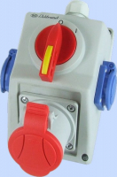ZESTAW INSTALACYJNY C32-18.2 WŁĄCZ-WYŁĄCZ 0-I GNIAZDO 3P+Z, 2 X 2P+Z IP-54 - 974060 - ELEKTROMET DZIERŻONIÓW